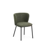 Chaise Ciselia en chenille épaisse vert foncé et pieds en acier avec finition noire FSC Mix Credit