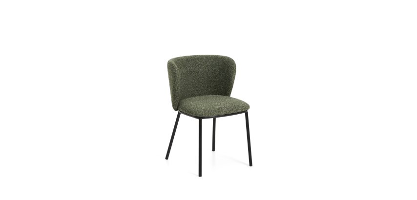 Chaise Ciselia en chenille épaisse vert foncé et pieds en acier avec finition noire