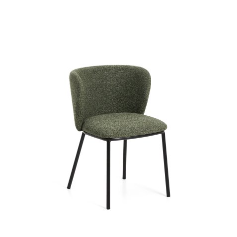 Chaise Ciselia en chenille épaisse vert foncé et pieds en acier avec finition noire FSC Mix Credit