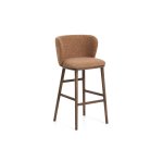 Ciselia thick terracotta chenille stool with ash wood legs and walnut tone finish 75 cm