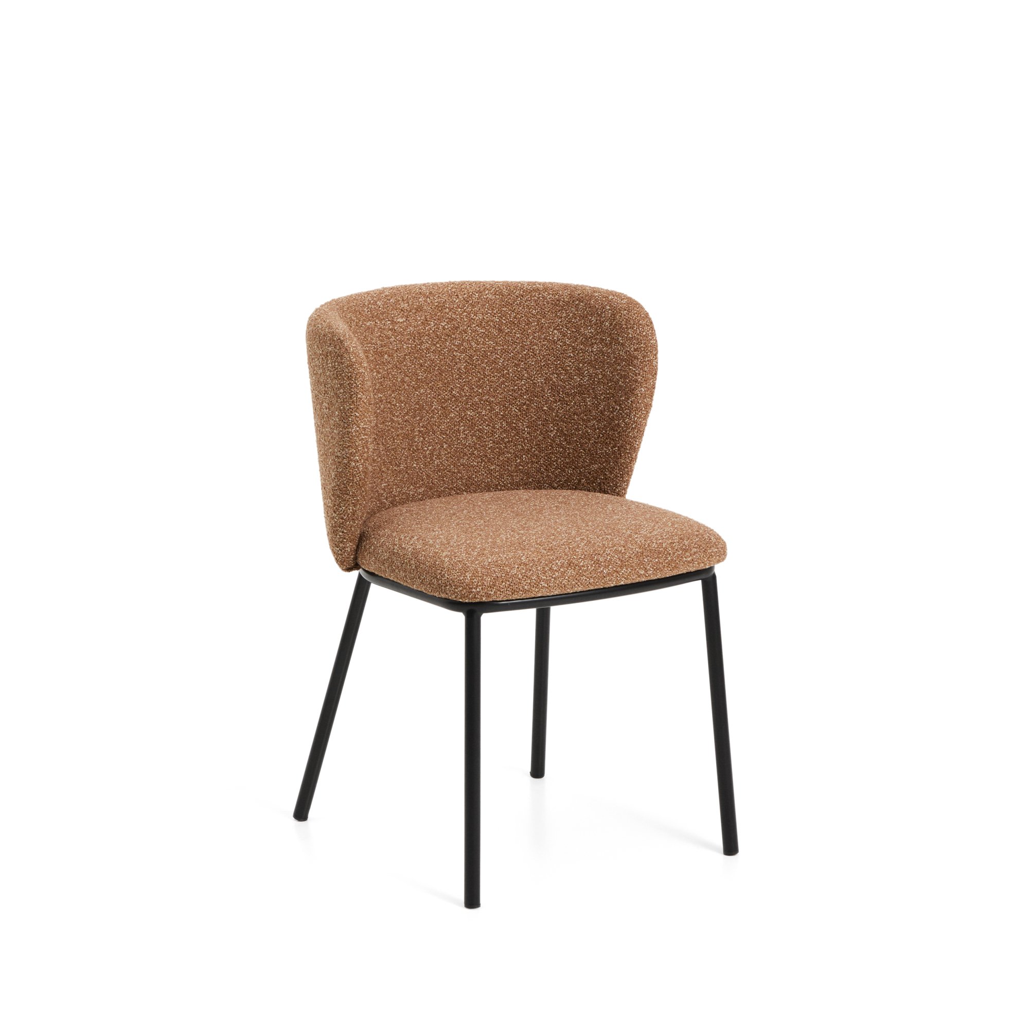 Chaise Ciselia en chenille épaisse terracotta et pieds en acier avec finition noire FSC Mix Credit