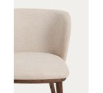 Tabouret Ciselia en chenille épaisse beige et pieds en bois de frêne avec finition ton noyer 65 cm