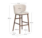 Tabouret Ciselia en chenille épaisse beige et pieds en bois de frêne avec finition ton noyer 75 cm