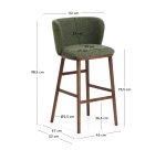 Tabouret Ciselia en chenille épaisse vert foncé et pieds en bois de frêne avec finition ton noyer FSC Mix Credit 75 cm