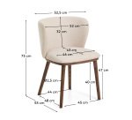 Ciselia armchair in thick beige chenille with ash wood legs and walnut tone finish