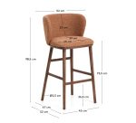 Ciselia thick terracotta chenille stool with ash wood legs and walnut tone finish 75 cm