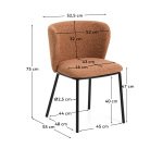 Chaise Ciselia en chenille épaisse terracotta et pieds en acier avec finition noire FSC Mix Credit