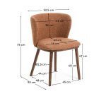 Chaise Ciselia en chenille épaisse terracotta et pieds en bois de frêne avec finition ton noyer