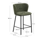 Tabouret Ciselia en chenille épaisse vert foncé et pieds en acier avec finition noire FSC Mix Credit 65 cm