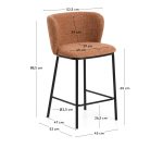 Tabouret Ciselia en chenille épaisse terracotta et pieds en acier avec finition noire FSC Mix Credit 65 cm