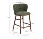 Tabouret Ciselia en chenille épaisse vert foncé et pieds en bois de frêne avec finition ton noyer FSC Mix Credit 65 cm
