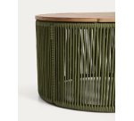 Tavolino Dandara in acciaio, corda verde e legno massiccio di acacia Ø 60 cm FSC 100%