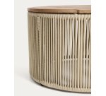 Tavolino Dandara in acciaio, corda écru e legno massiccio di acacia Ø 60 cm FSC 100%