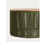 Tavolino Dandara in acciaio, corda verde e legno massiccio di acacia Ø 70 cm FSC 100%