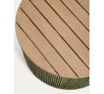 Tavolino Dandara in acciaio, corda verde e legno massiccio di acacia Ø 60 cm FSC 100%