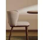 Ciselia armchair in thick beige chenille with ash wood legs and walnut tone finish