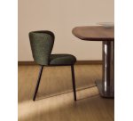 Chaise Ciselia en chenille épaisse vert foncé et pieds en acier avec finition noire FSC Mix Credit