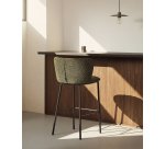 Tabouret Ciselia en chenille épaisse vert foncé et pieds en acier avec finition noire FSC Mix Credit 75 cm