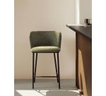 Tabouret Ciselia en chenille épaisse vert foncé et pieds en acier avec finition noire FSC Mix Credit 65 cm