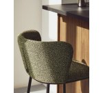 Tabouret Ciselia en chenille épaisse vert foncé et pieds en acier avec finition noire FSC Mix Credit 65 cm