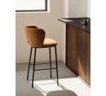 Tabouret Ciselia en chenille épaisse terracotta et pieds en acier avec finition noire FSC Mix Credit 75 cm