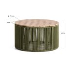Tavolino Dandara in acciaio, corda verde e legno massiccio di acacia Ø 70 cm FSC 100%