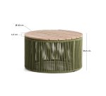 Tavolino Dandara in acciaio, corda verde e legno massiccio di acacia Ø 60 cm FSC 100%
