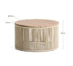 Tavolino Dandara in acciaio, corda écru e legno massiccio di acacia Ø 70 cm FSC 100%