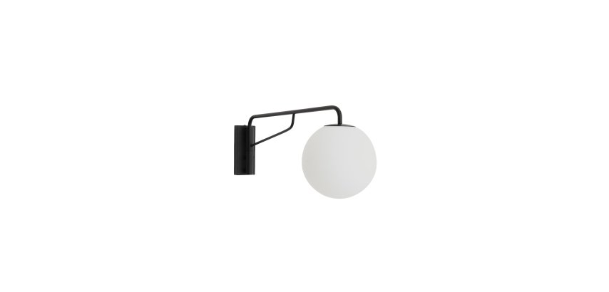 Eilo wall light in black steel with frosted glass globe