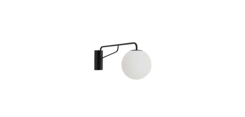 Applique murale Eilo en acier noir et boule en verre dépoli