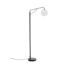 Lampadaire Eilo en acier noir avec boule en verre dépoli