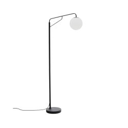 Lampadaire Eilo en acier noir avec boule en verre dépoli