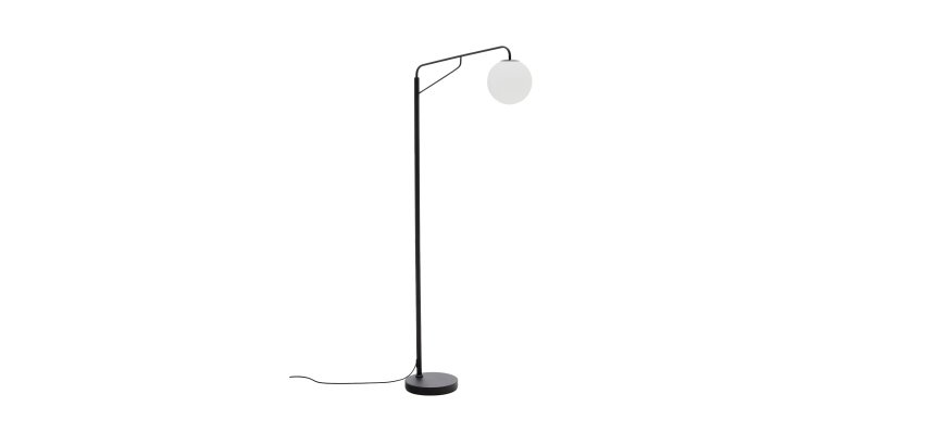 Lampadaire Eilo en acier noir avec boule en verre dépoli