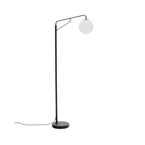 Lampadaire Eilo en acier noir avec boule en verre dépoli