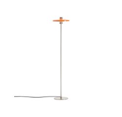 DE_Lampadaire Nuvira en métal brossé gris clair avec abat-jour orange