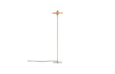 Lampadaire Nuvira en métal brossé gris clair avec abat-jour orange
