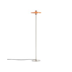 Lampadaire Nuvira en métal brossé gris clair avec abat-jour orange