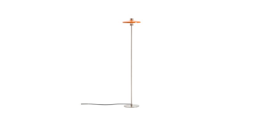 Nuvira floor lamp in light grey brushed metal and orange lampshade