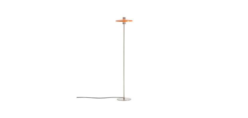 Lampadaire Nuvira en métal brossé gris clair avec abat-jour orange