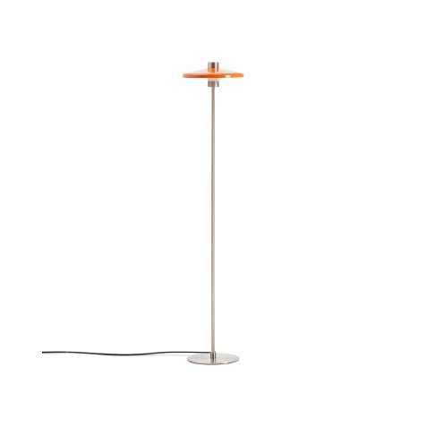 Lampadaire Nuvira en métal brossé gris clair avec abat-jour orange