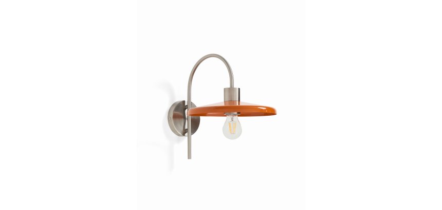 Nuvira wall light in light grey brushed metal with orange lampshade