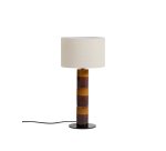 Lampe de table Mavran avec pied en céramique couleur marron et moutarde et abat-jour en coton