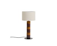 Lampe de table Mavran avec pied en céramique couleur marron et moutarde et abat-jour en coton