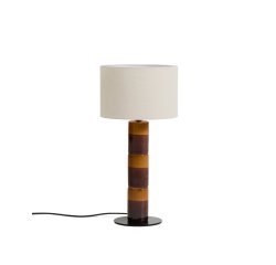 Mavran table lamp with brown and mustard ceramic base and cotton lampshade