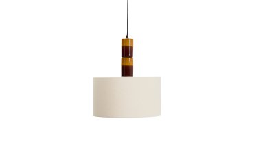 Plafonnier Mavran en céramique couleur marron et moutarde et abat-jour en coton