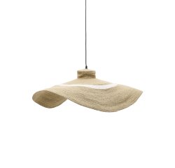 DE_Lampe de plafond Albenya en fibres naturelles et coton, finition naturelle et blanche Ø 90 cm