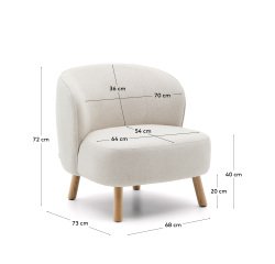 Fauteuil Ulit en tissu chenille beige et pieds en bois de hêtre finition naturelle