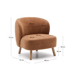 Fauteuil Ulit en tissu chenille terracotta et pieds en bois de hêtre finition naturelle