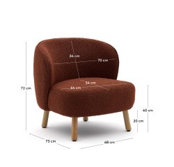 Fauteuil Ulit en tissu effet bouclette terracotta et pieds en bois de hêtre finition naturelle