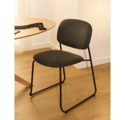 Meli stackable chair in grey chenille with grey metal legs FSC Mix Credit